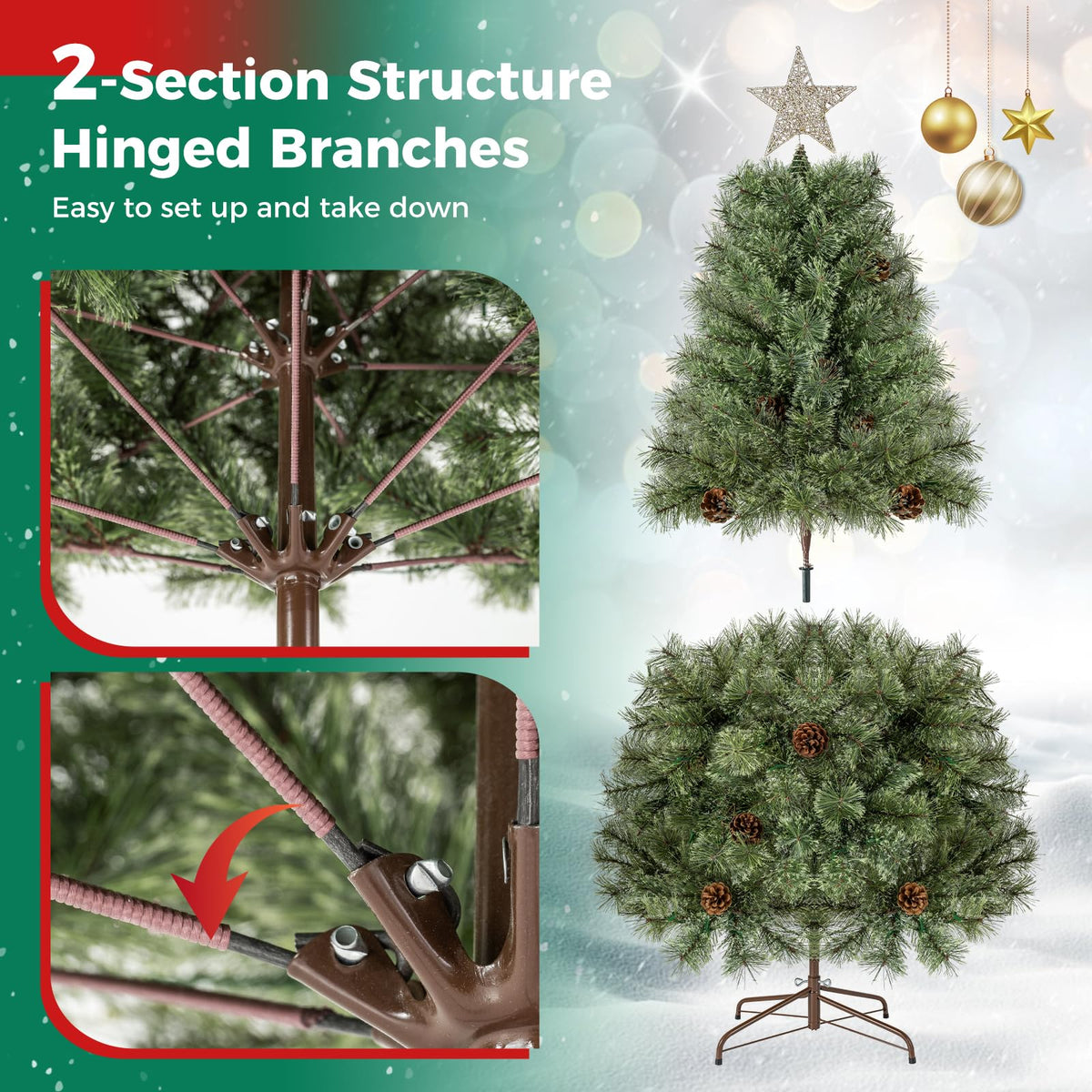 5FT Pre-Lit Artificial Christmas Tree, Hinged Holiday Xmas Tree
