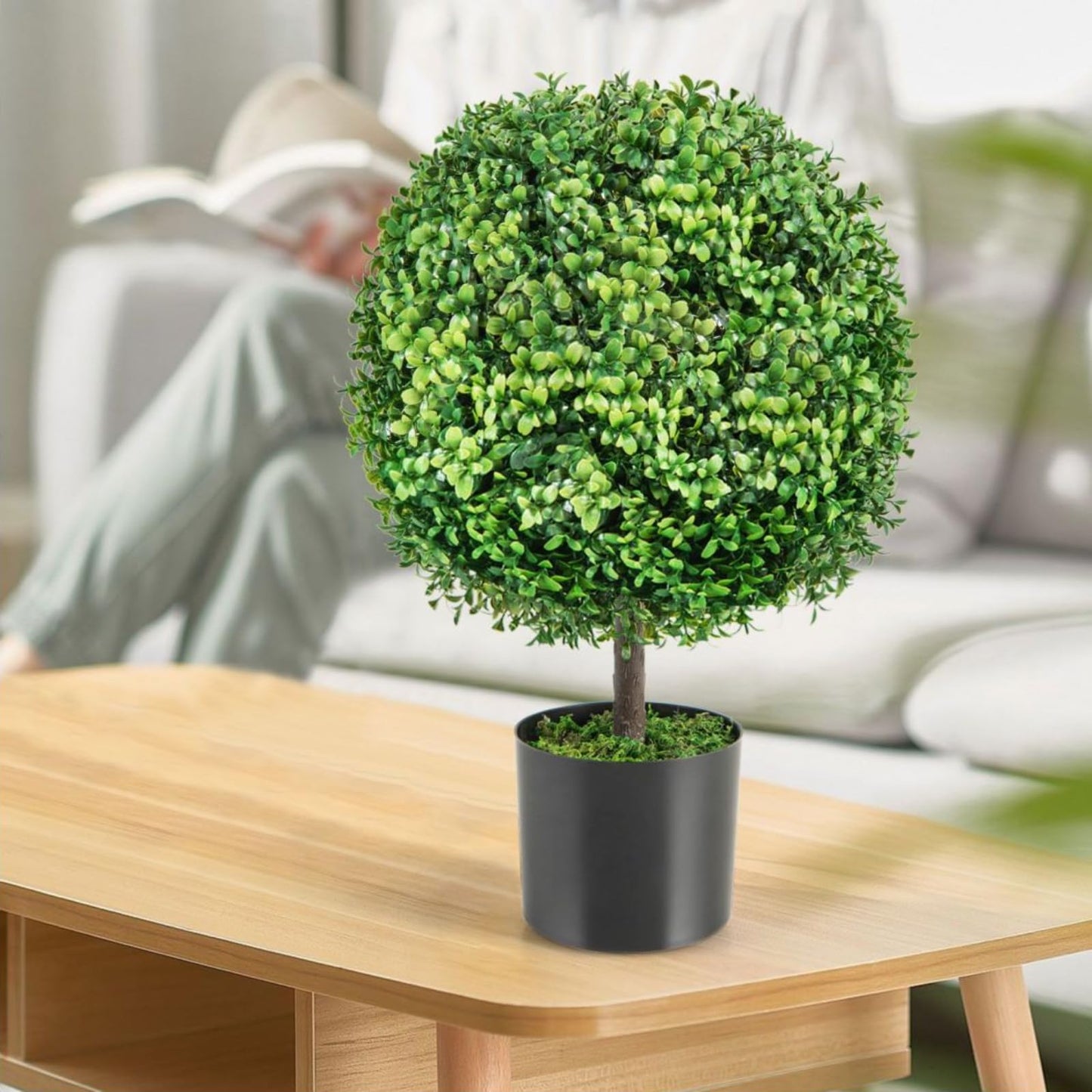 Set of 2 Artificial Boxwood Ball Topiary Trees for Home Office