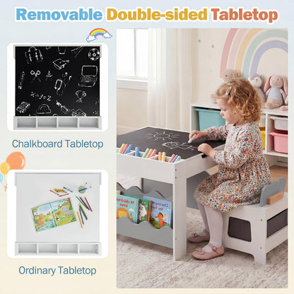 Kids Table and Chairs, Multifunctional Activity Desk Set with Double-sided Tabletop