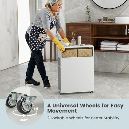 Mobile Narrow Bathroom Storage Unit with 2 Slide Out Drawers