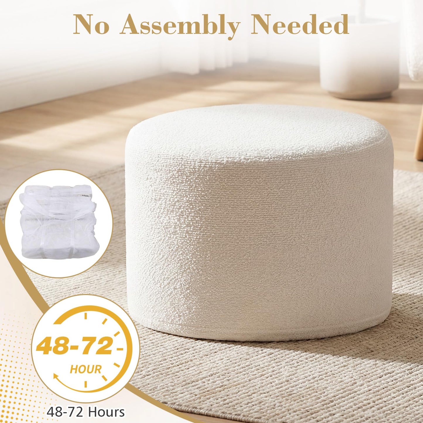 45 cm x 35 cm Round Pouf Ottoman with Loop Yarn Fabric and Machine-washable Cover