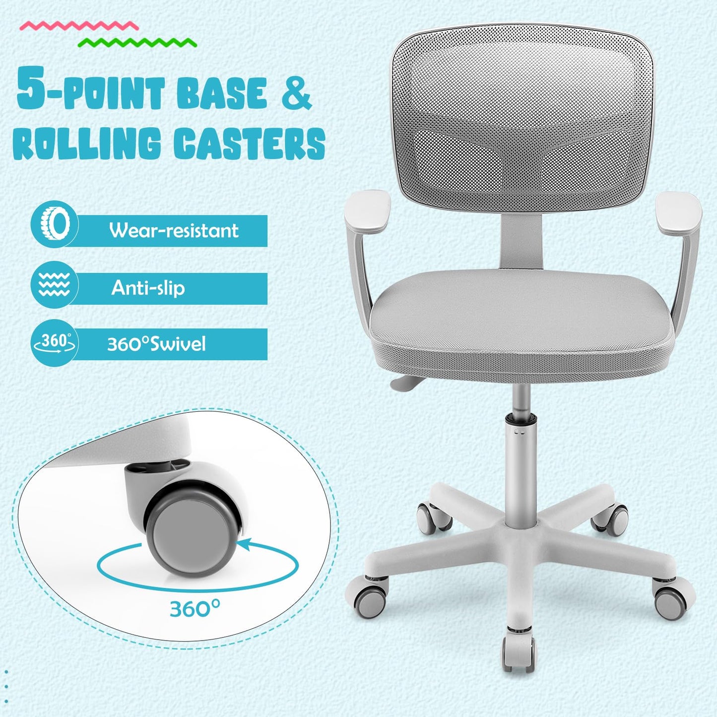 Children Task Study Chairs with Lumbar Support for School Home Office