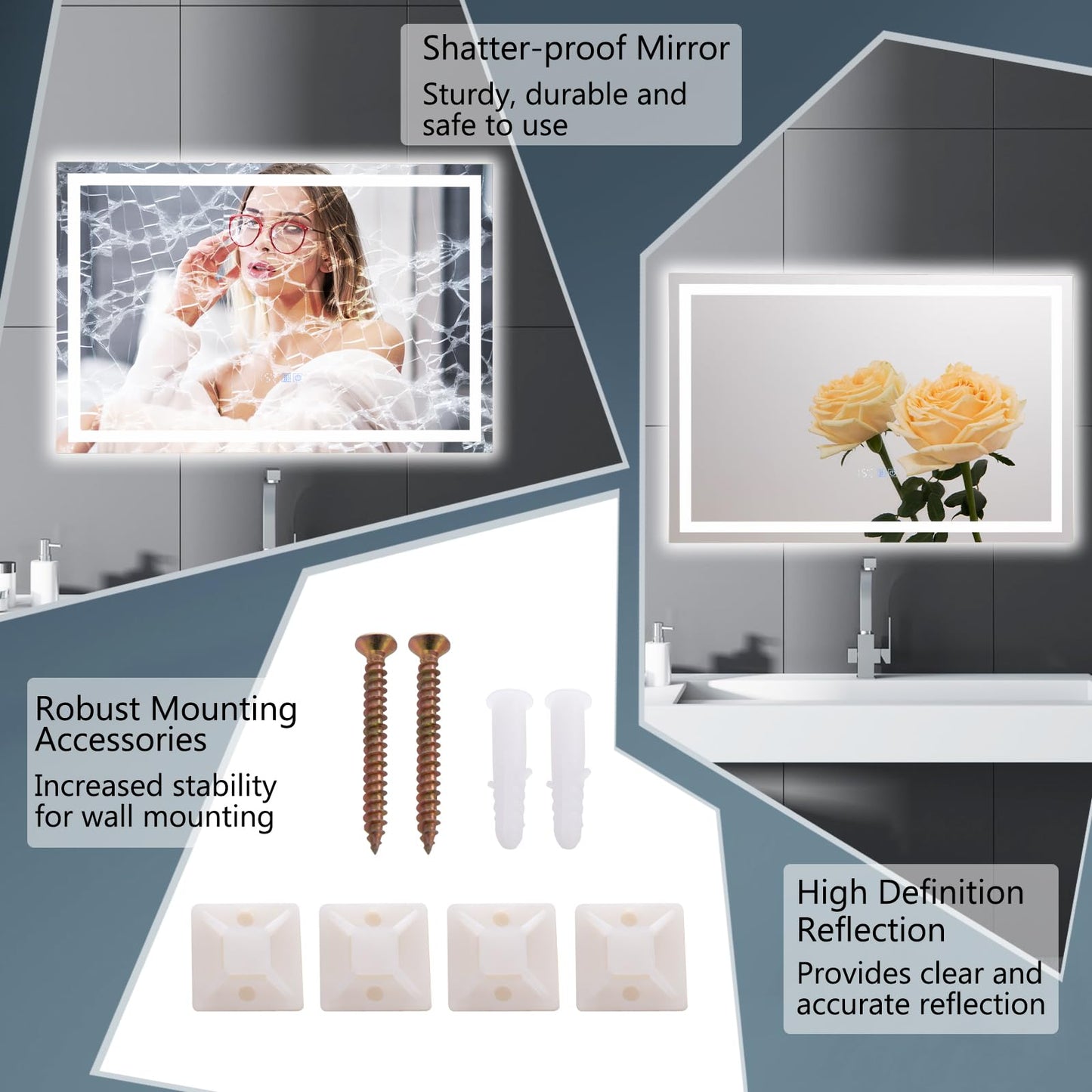 60 x 40/75 x 50 CM LED Wall Mounted Rectangle Mirror with 3-Color Dimmable Lights