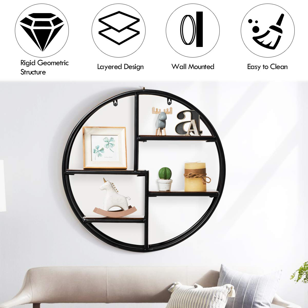 Giantex Wall Mounted Round Shelf 4 Tiers Display Organiser Unit Decorative Ledge