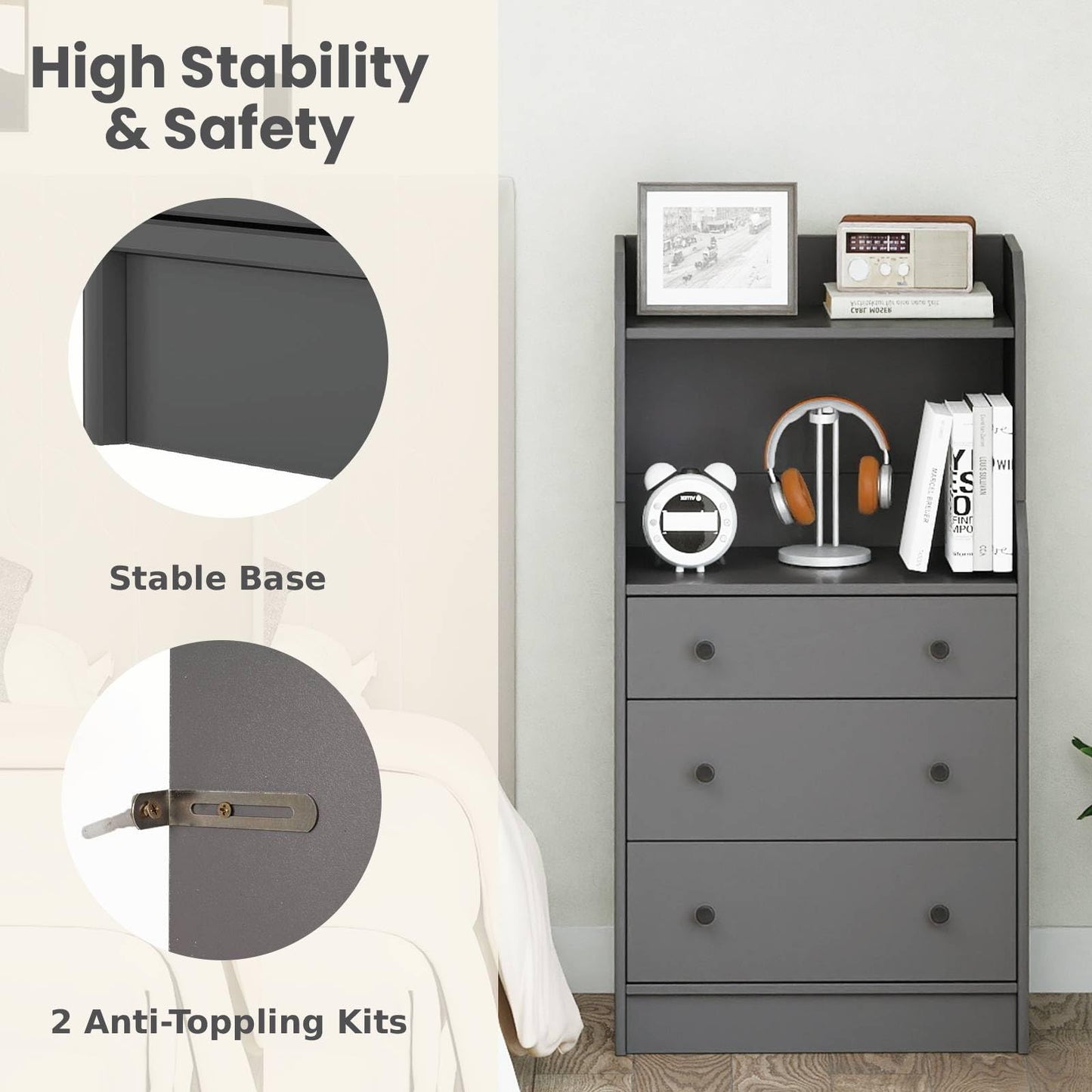 Modern Chest of Drawers Dresser with Shelves