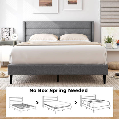 Single/Double Size Bed Frame with Wingback Headboard and Wooden Slats Support