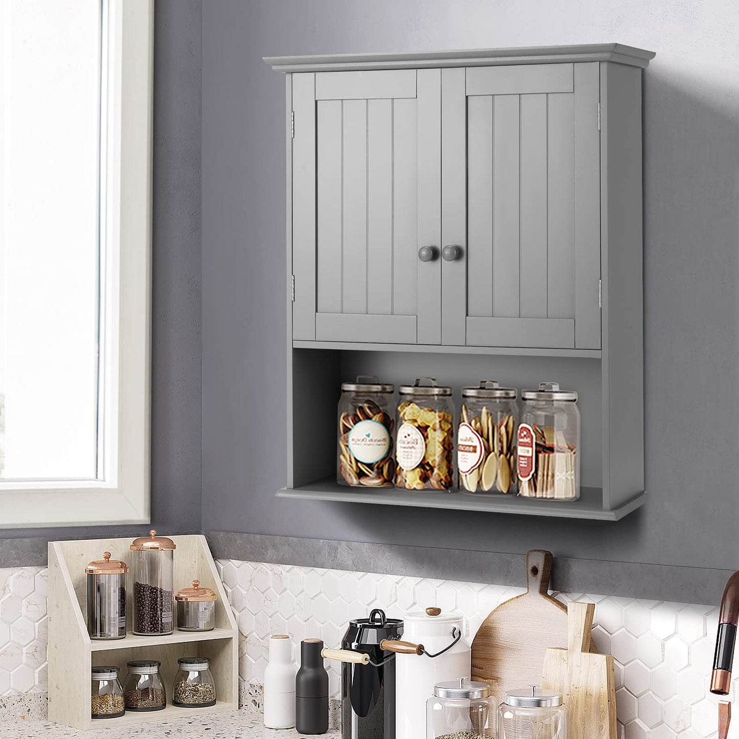 Wooden Wall Mounted Medicine Cabinet with Double Door