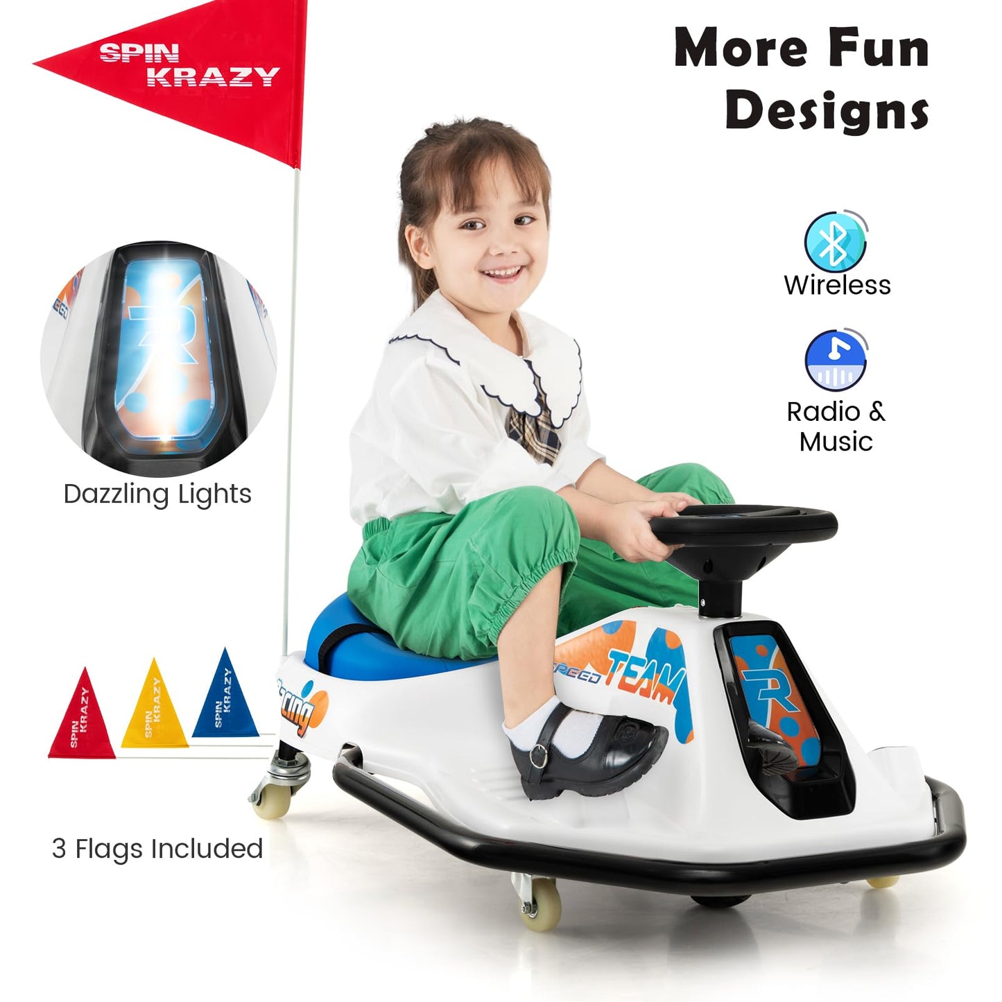 Electric Drifting Go Kart for Kids with 360° Spin Wireless Connection and USB
