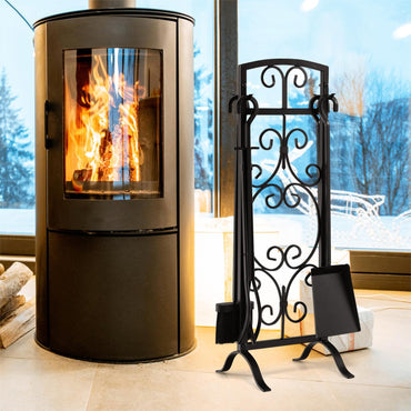 GiantexUK 30"/76cm 5-Piece Fireplace Companion Set, Wrought Iron Fire Place Tools Set