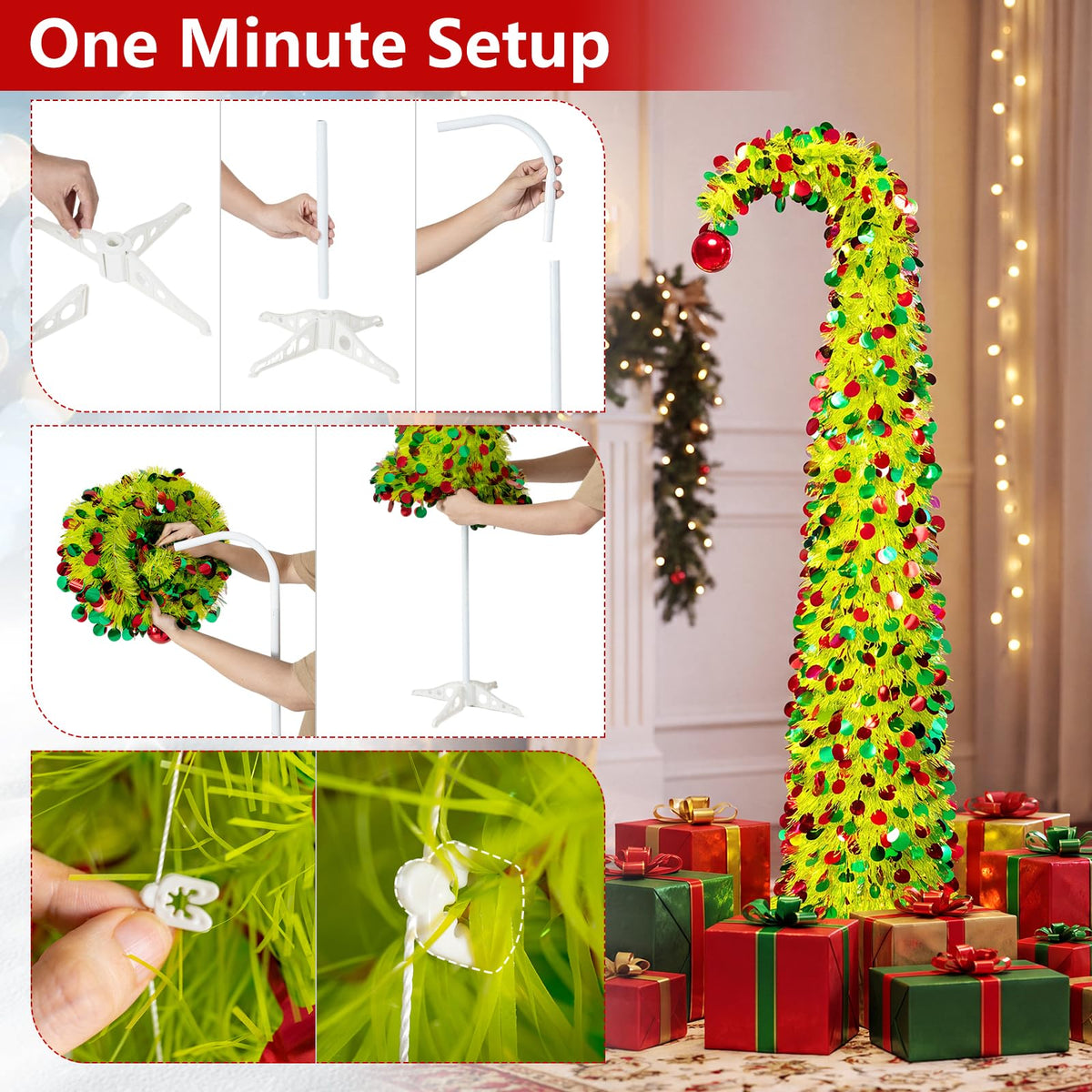 150 cm Pop Up Whimsical Christmas Tree, Easy Setup, Lime-Green