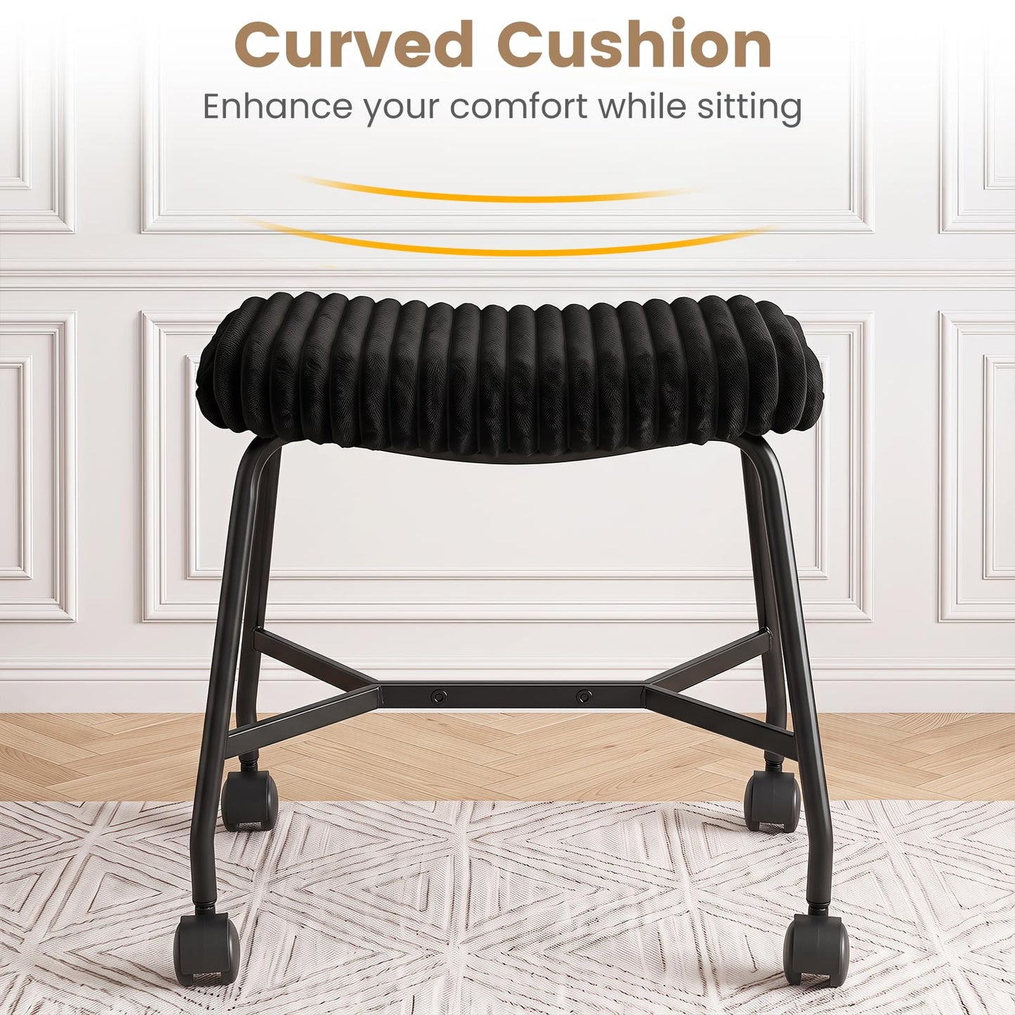 Rolling Makeup Vanity Stool Set of 2, Plush Accent Footrest