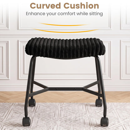 Rolling Makeup Vanity Stool Set of 2, Plush Accent Footrest
