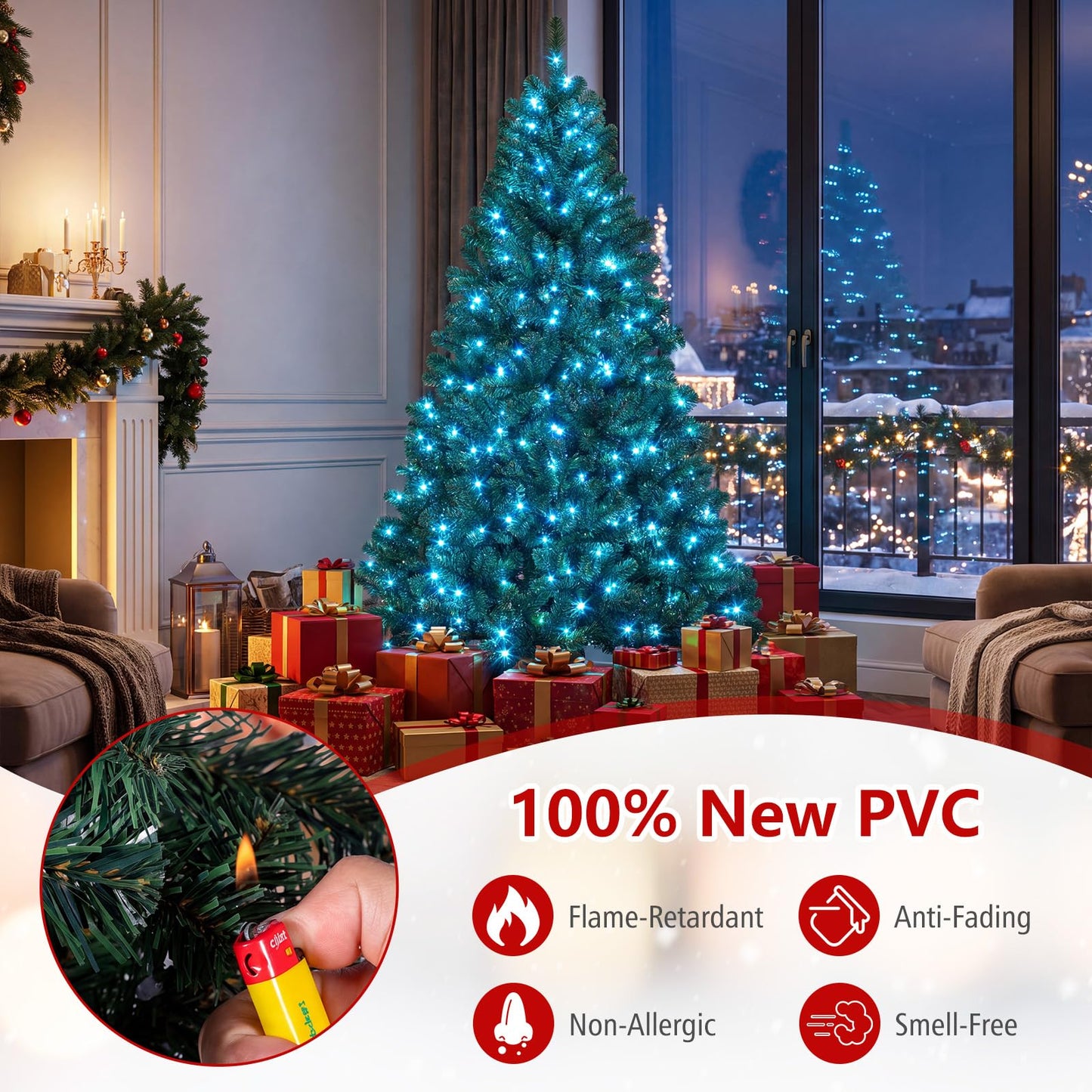 6FT Pre-lit Christmas Tree with 300 RGB LED Lights