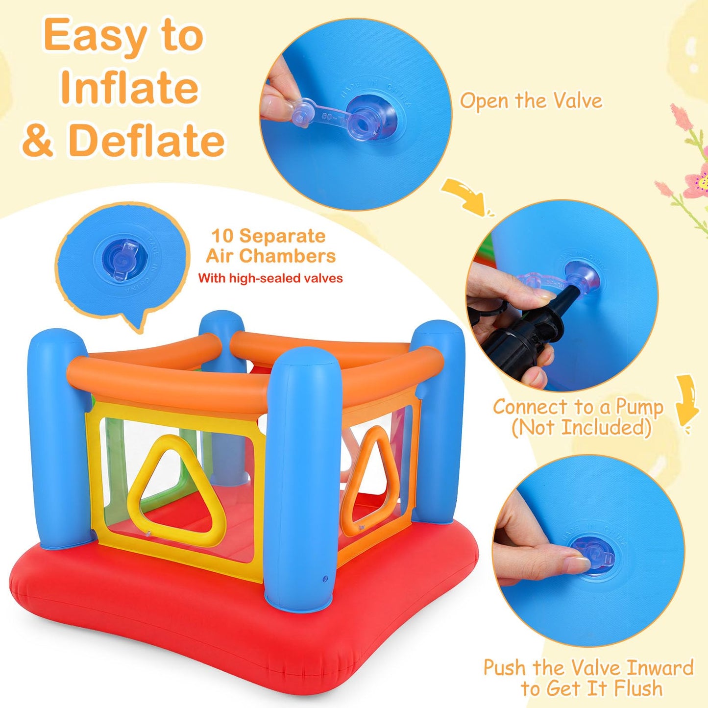Inflatable Bounce House, Kids Blow Up Bouncy Castle with Transparent Side Walls