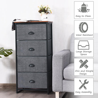 4 Fabric Nightstand Bedside Storage Cabinet Folding Drawers