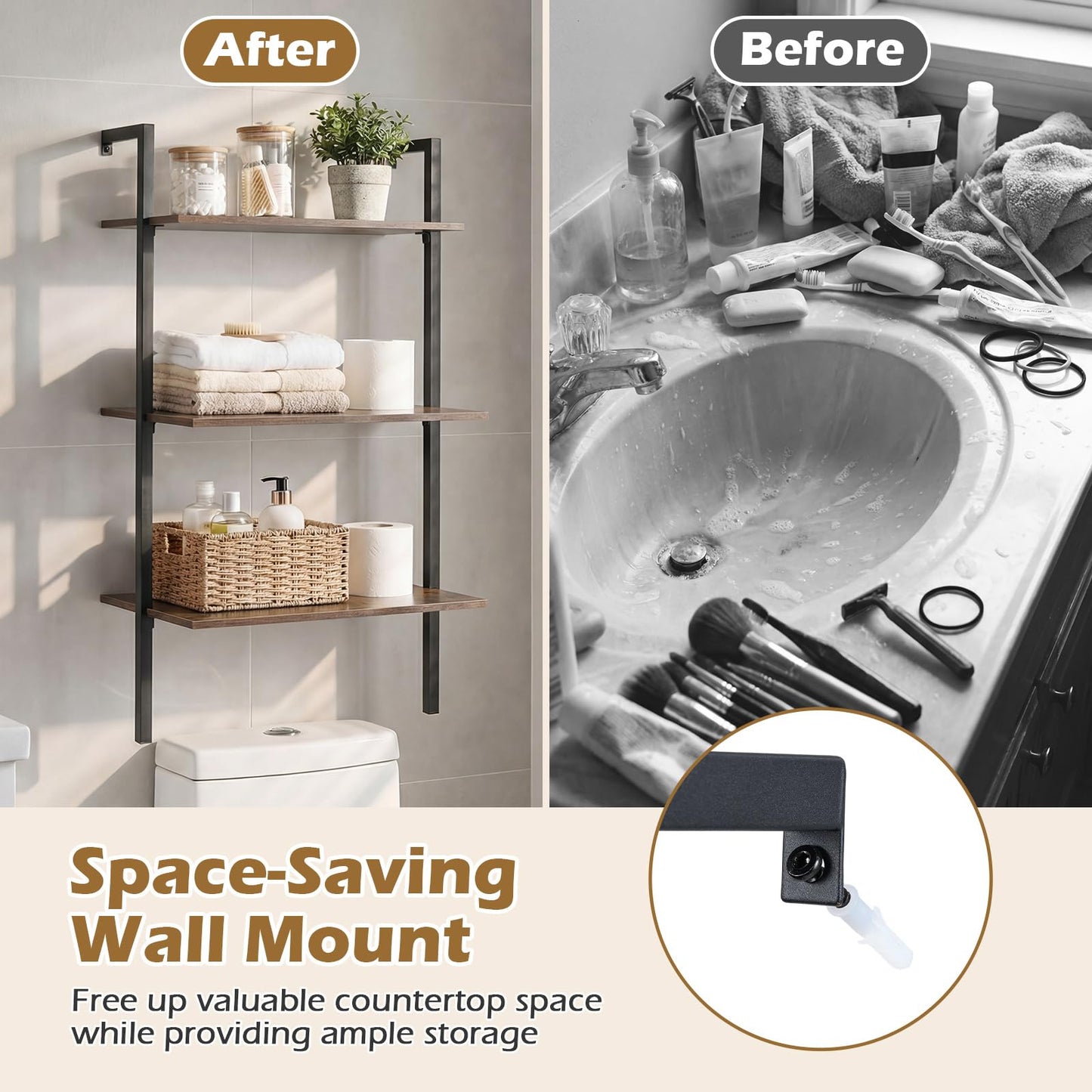 3-Tier Wall Mounted Shelves for Living Room Home Office