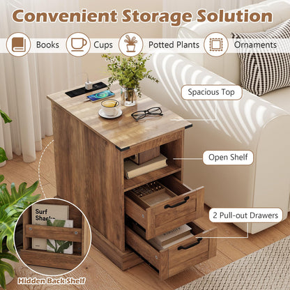 Narrow Bedside Table with Charging Station