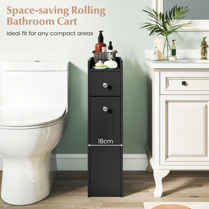 Small Bathroom Storage Cabinet 4-Tier Narrow Toilet Side Storage Cabinet with Slide Out Drawers on Casters