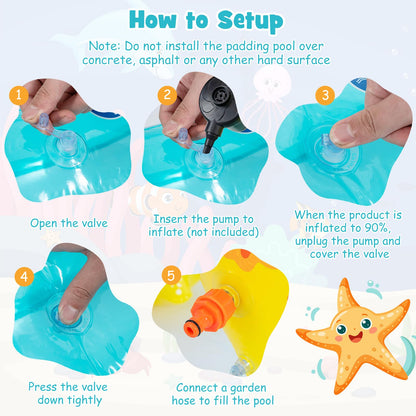 Inflatable Play Center, Marine Life Spray Paddling Pool with Slide & Sprinkle