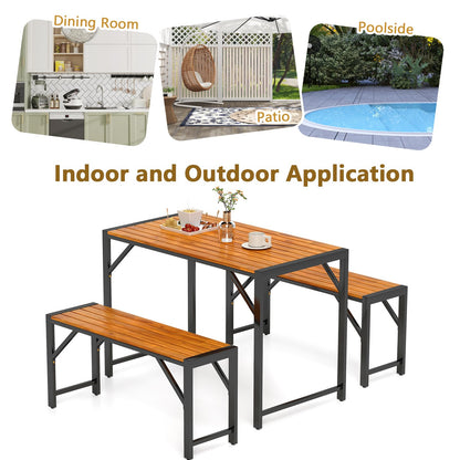3 Pieces Patio Dining Set with Outdoor Picnic Table and 2 Benches for 4 People