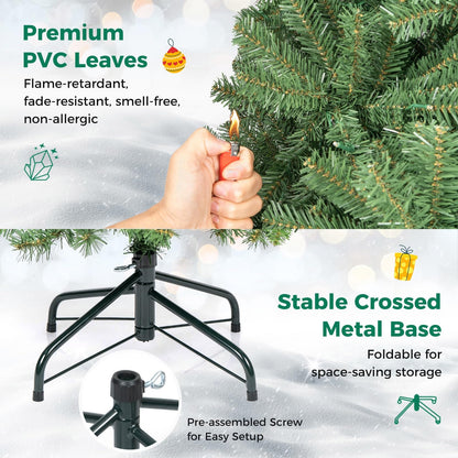 5FT Pre-Lit Artificial Christmas Tree, Hinged Xmas Tree