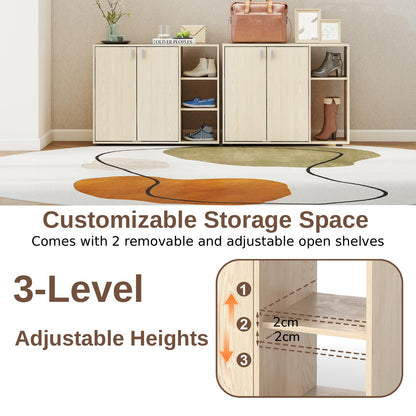 3-Tier Shoe Cabinet with Doors and Adjustable Open Shelves