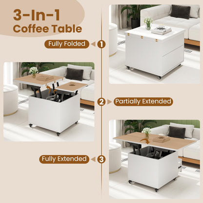 Lift Up Top Coffee Table, 3-in-1 Convertible Wooden Cocktail Center Table