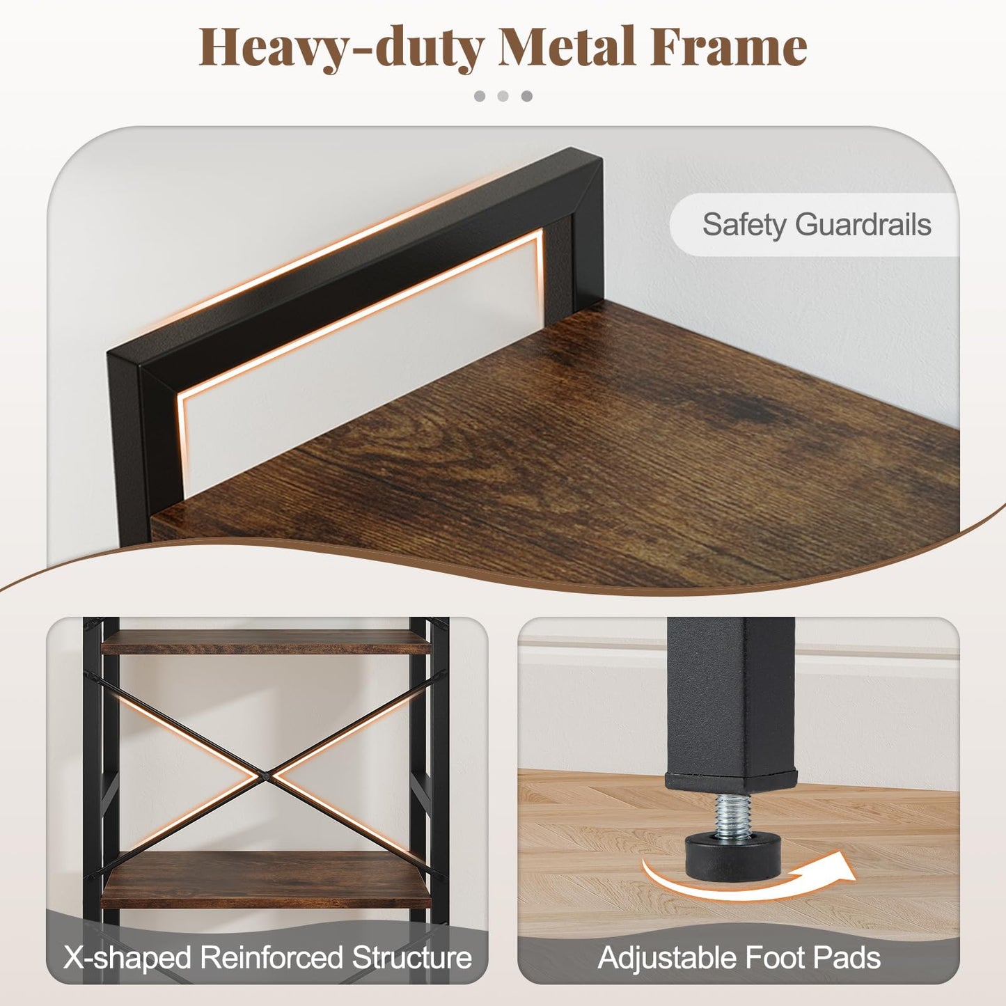 Wooden Storage Bookcase Ladder Shelving Unit with X-Shaped Bar