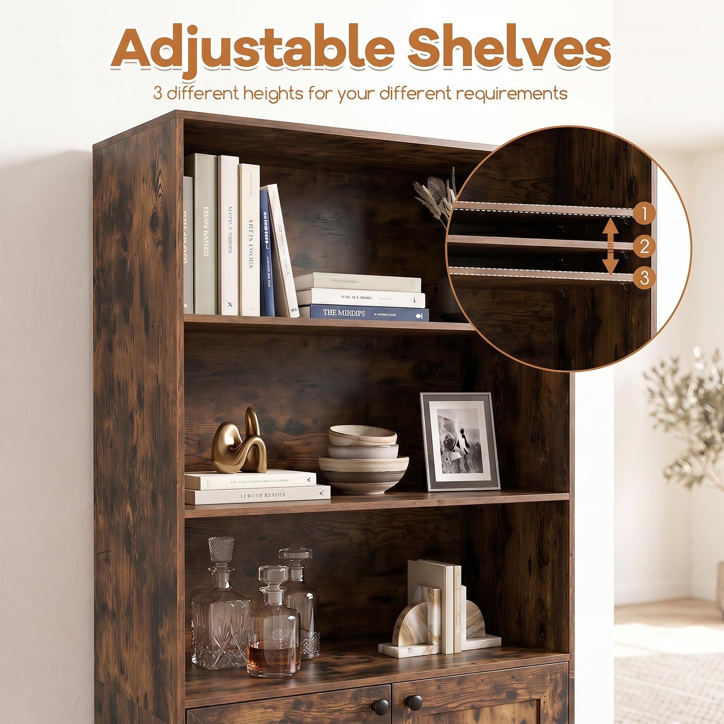 181 CM Tall Bookcase with 3 Shelves and Adjustable Shelf for Home Office