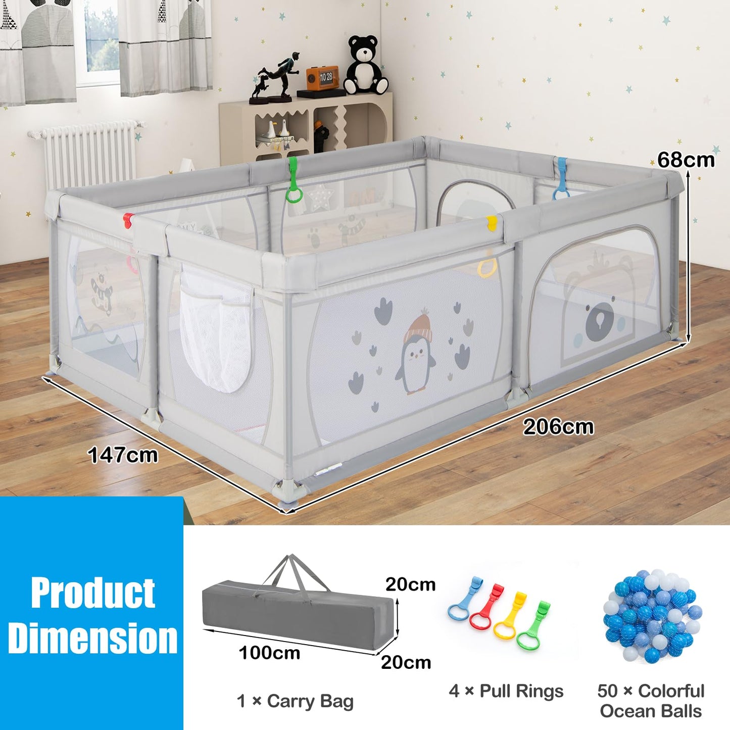 206 x 147cm Playard with 50 Ocean Balls