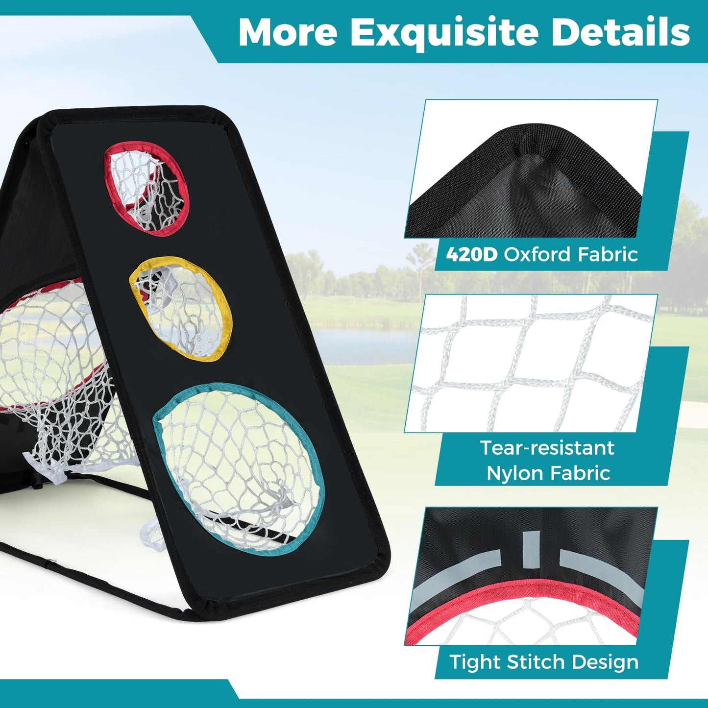 Dual-Sided Golf Chipping Net, Triple Target Golf Practice Net with 5 Target Holes