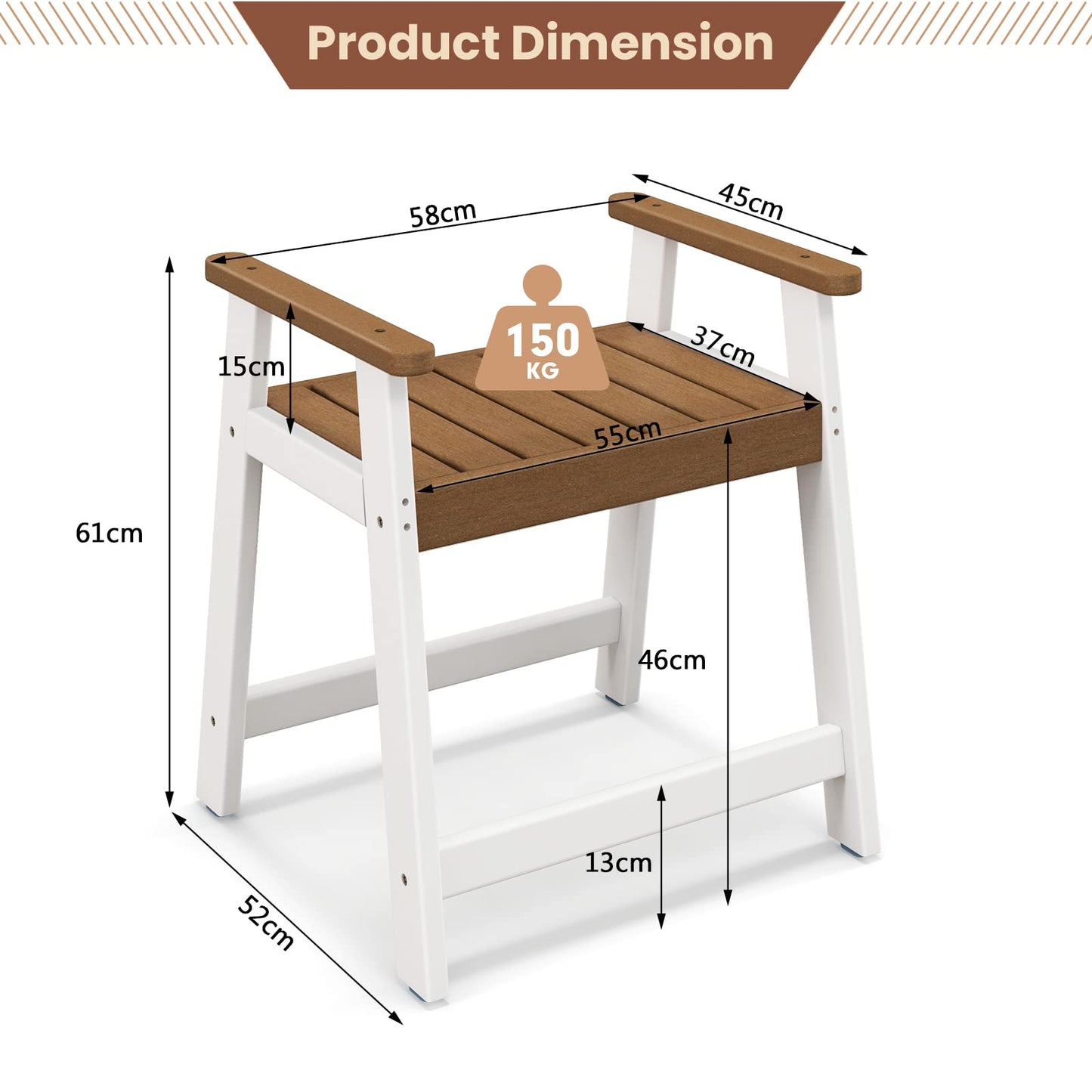 Waterproof HDPE Shower Bench with Armrests
