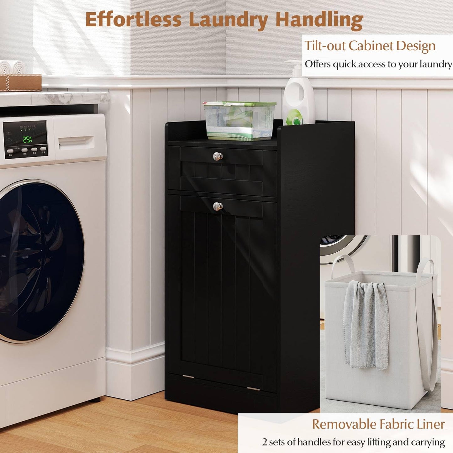 Bathroom Storage Cabinet with Drawer and Removable Hamper