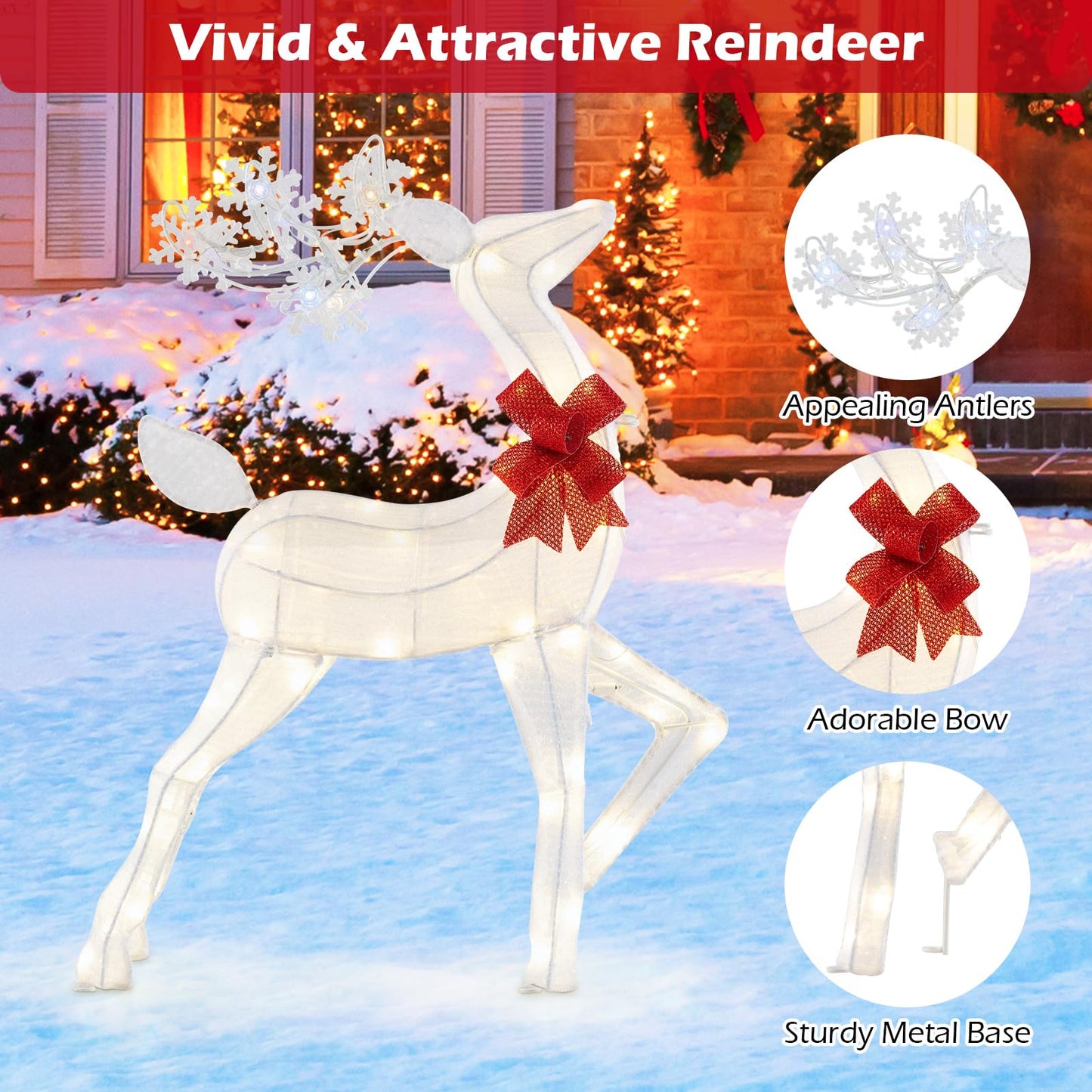 Christmas Lighted Reindeer with 48 Warm White LED Lights