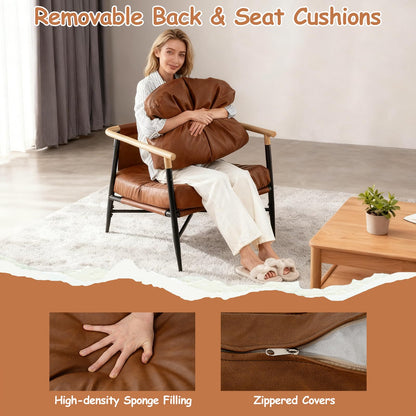 PU Leather Accent Chair with Removable Back Pillow