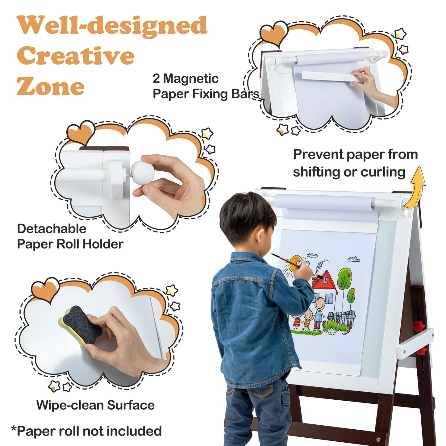 Height-adjustable Painting Easel with Chalkboard and Paper Holder