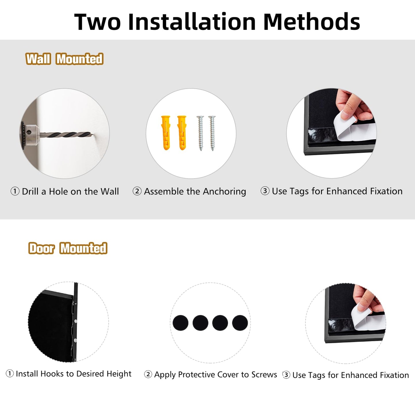 Full Length Wall-Mounted Mirror with Height Adjusting Hooks