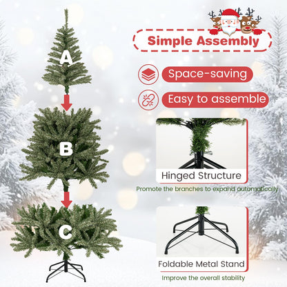 180 CM Glow-in-the-dark Artificial Christmas Tree Hinged Xmas Tree with 692 Branch Tips and Foldable Metal Stand