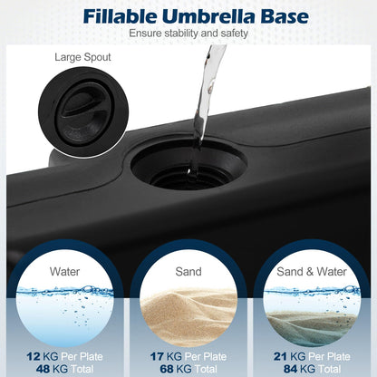 4 Pieces Parasol Base, Water or Sand Filled Heavy Duty Cross Stand Holder