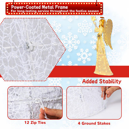 3D Lighted Angel Christmas Decoration with Pigeon and Golden Wings