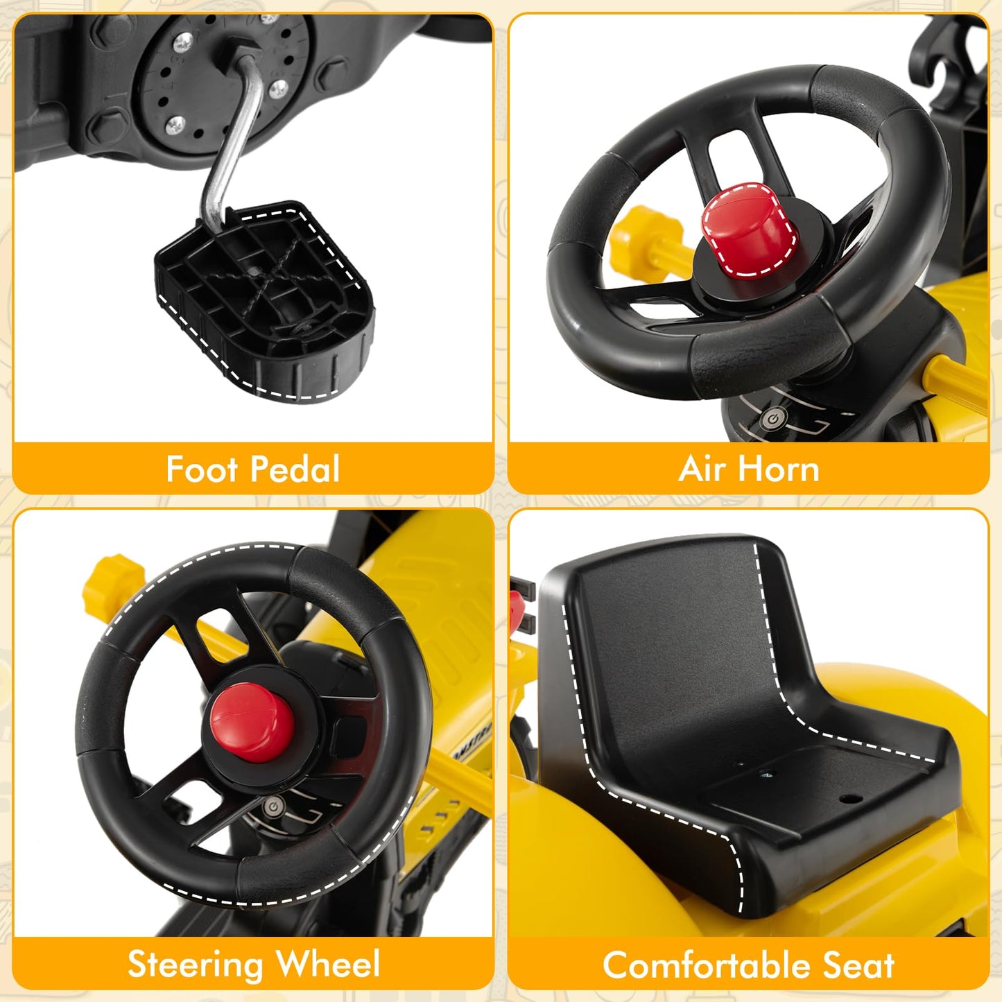 Kids Ride on Excavator, Pedal Go Kart with Manual Control Bucket
