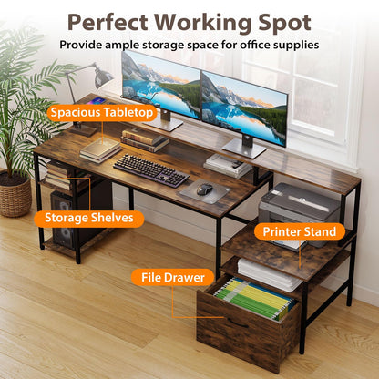 166CM Computer Desk with Charging Station, for Home Office, Study