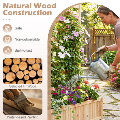 Wooden Planter with Trellis, Raised Garden Bed with Liner, Drainage Design
