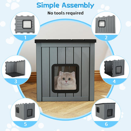 Cat House Pet Kennel with 2 PVC Doors and Sloped Roof