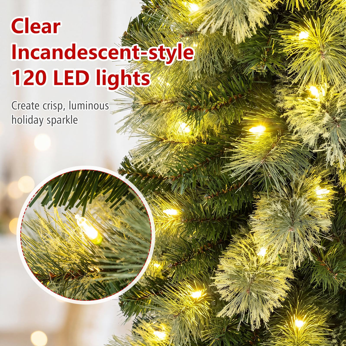 6/7 FT Pre-Lit Pencil Artificial Christmas Tree, Slim Xmas Tree with Branch Tips and LED Lights