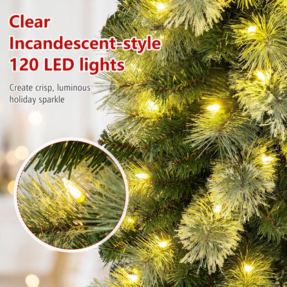 6/7 FT Pre-Lit Pencil Artificial Christmas Tree, Slim Xmas Tree with Branch Tips and LED Lights