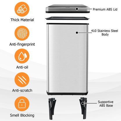 50L Stainless Steel Trash Can Automatic Motion Sensor Garbage Bin