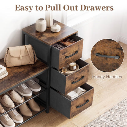 Industrial Shoe Bench with 3 Removable Drawers and Anti-Toppling Kits for Entryway