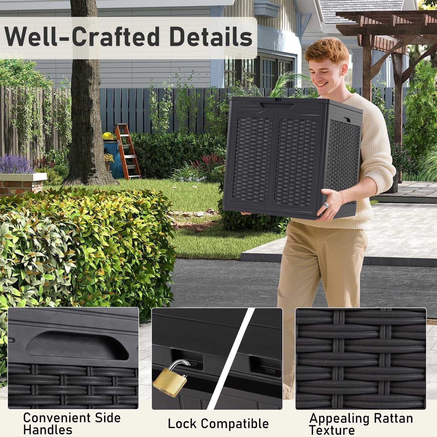 Weatherproof Patio Container with Lockable Lid for Patio