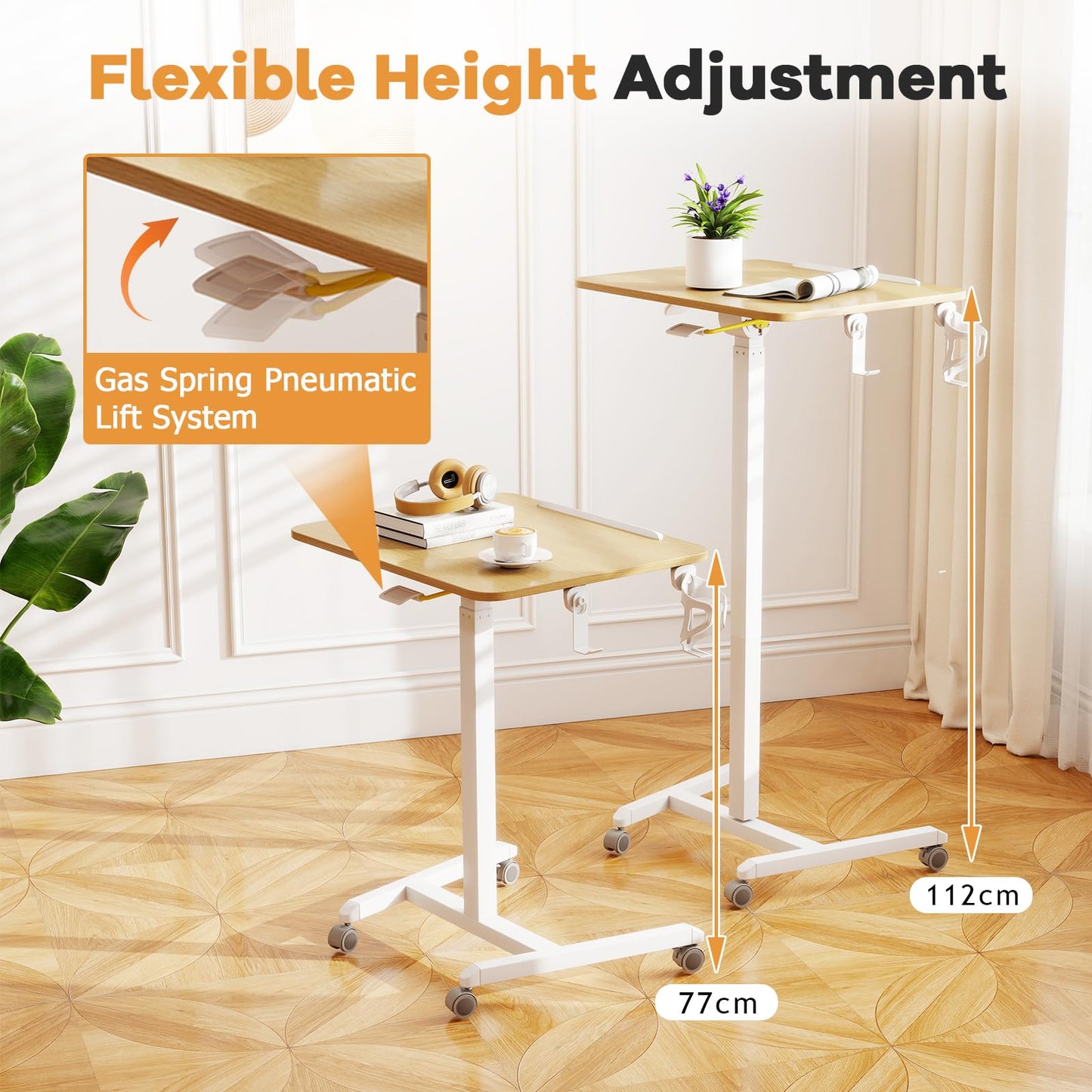 Foldable Mobile Standing Desk Portable Computer Workstation with Hook and Cup Holder